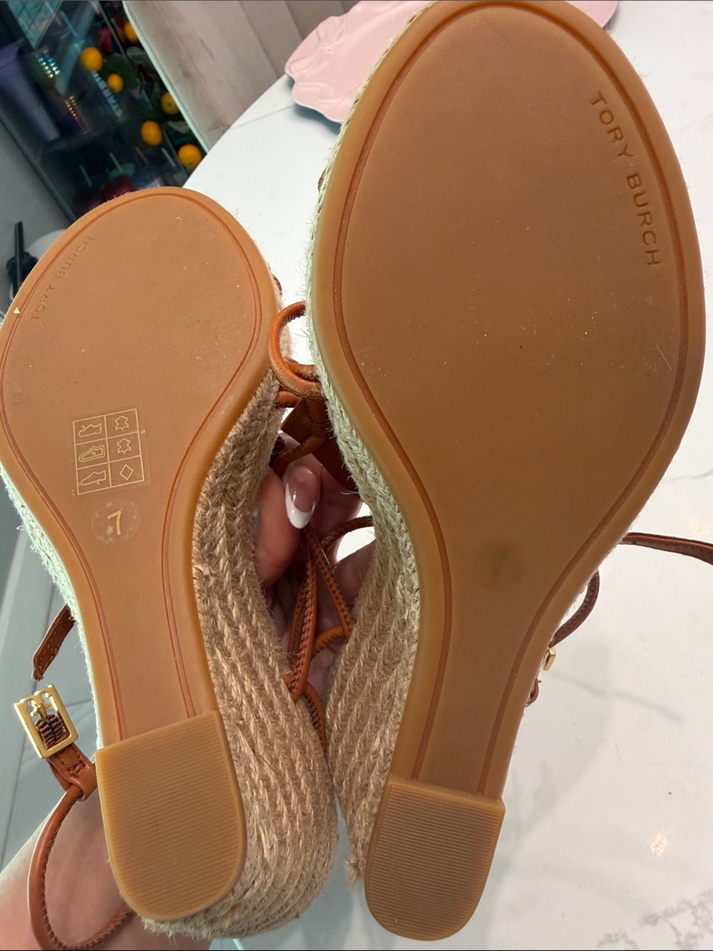 Tory Burch Tan Leather Strappy Espadrille Sandals with Jute Sole - Picture 5 of 6